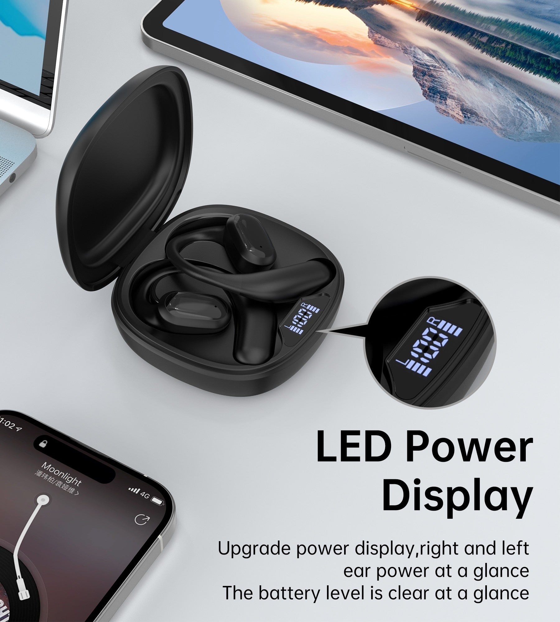 CHOETECH BH-T25 OWS Painless New Concept Bluetooth Earbuds V5.3 TWS Black V28-ELECHOBHT25BK