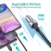 CHOETECH C0054-SL Dual Port PD 40W USB-C Car Charger Adapter Silver V28-ELECHOC0054SL