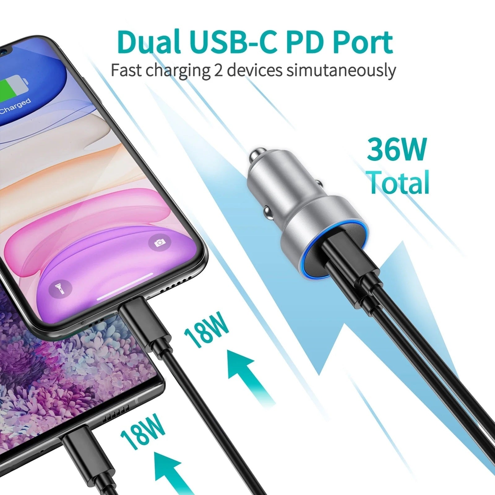 CHOETECH C0054-SL Dual Port PD 40W USB-C Car Charger Adapter Silver V28-ELECHOC0054SL