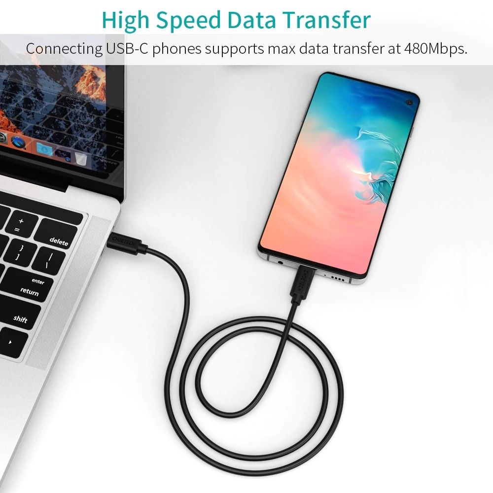 CHOETECH CC0003 USB-C to USB-C Cable 2M Black V28-ELECHOCC0003BK
