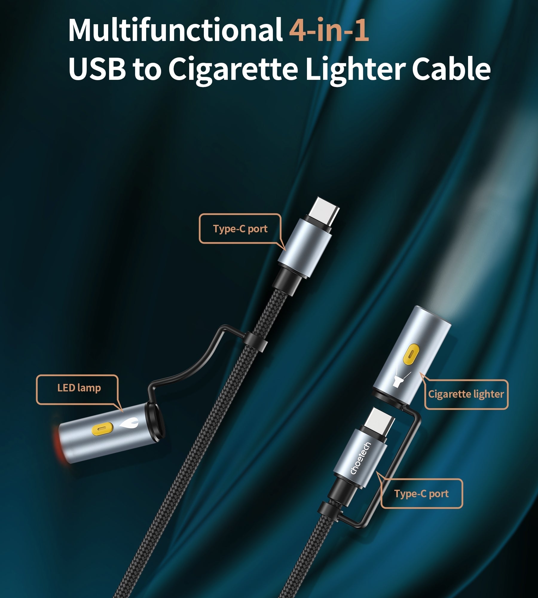 CHOETECH CC1001 Smart PD60W 4-in-1 USB C to C cable 1.2M V28-ELECHOCC1001