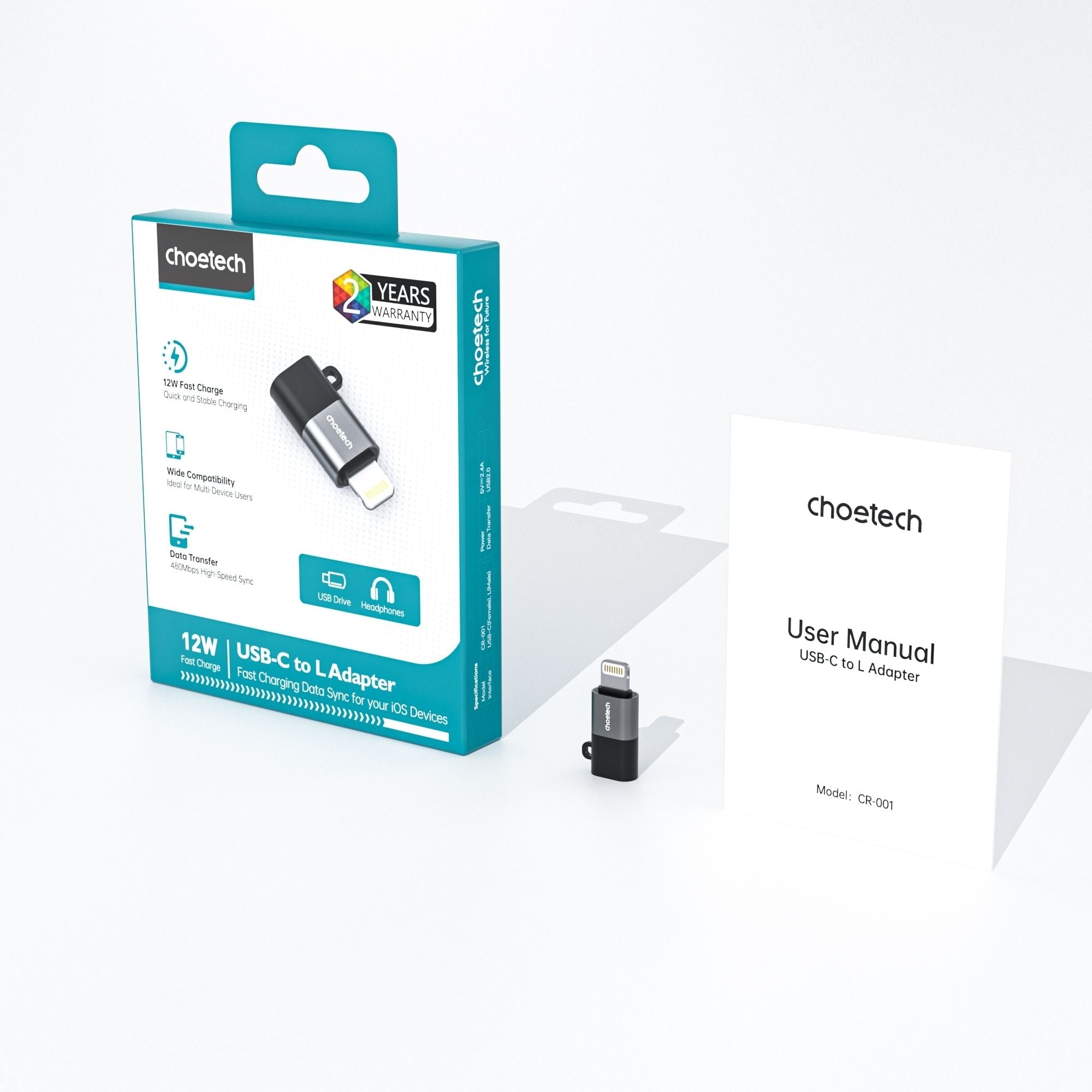 CHOETECH CR-001-GY Mfi iPhone to USB-C USB Adapter - Black V28-ELECHOCR001GY