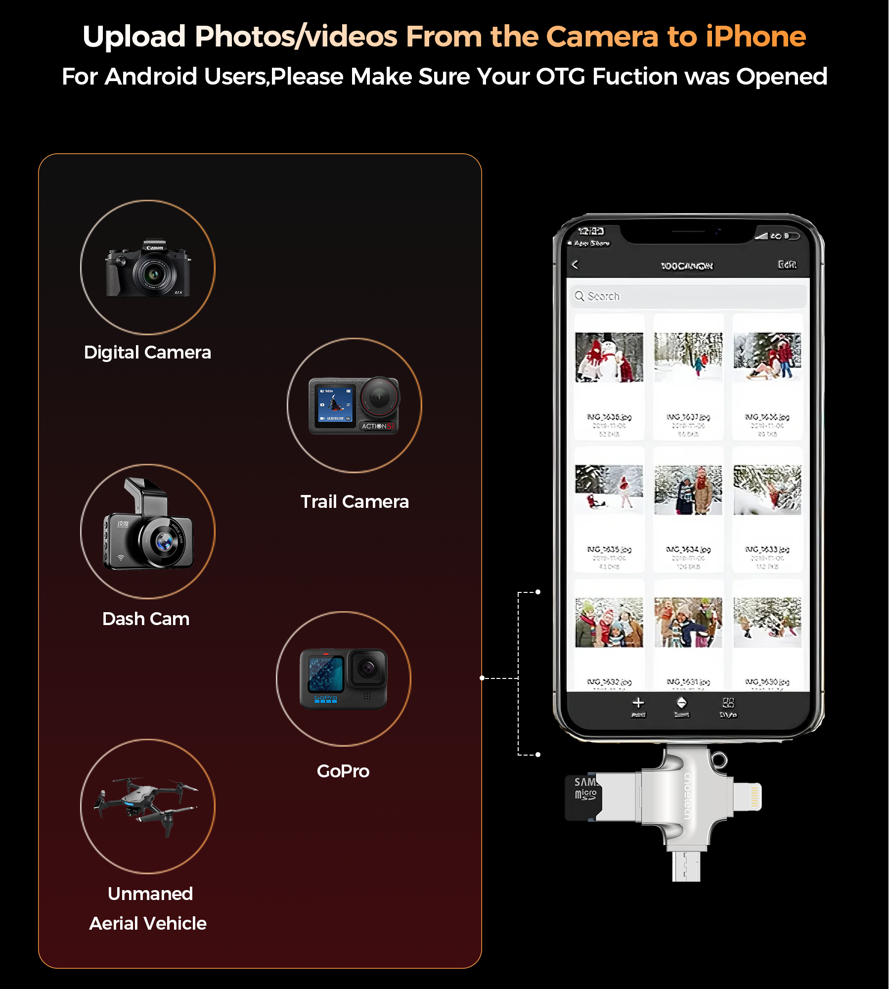 Choetech CR-002-SL EasyGO A+C+Micro+lighting four in one card reader V28-ELECHOCR002SL