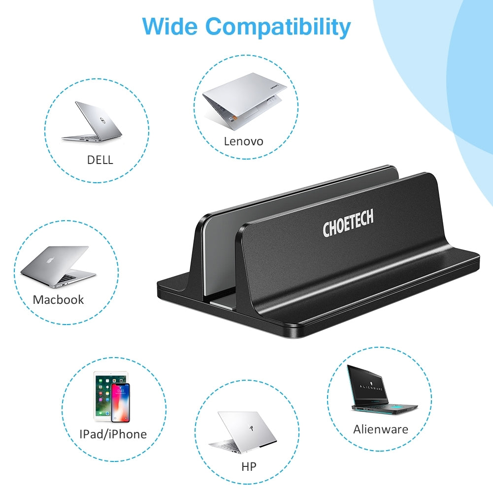 CHOETECH H038-BK Desktop Aluminum Stand With Adjustable Dock Size for Laptops and Tablets V28-ELECHOH038BK