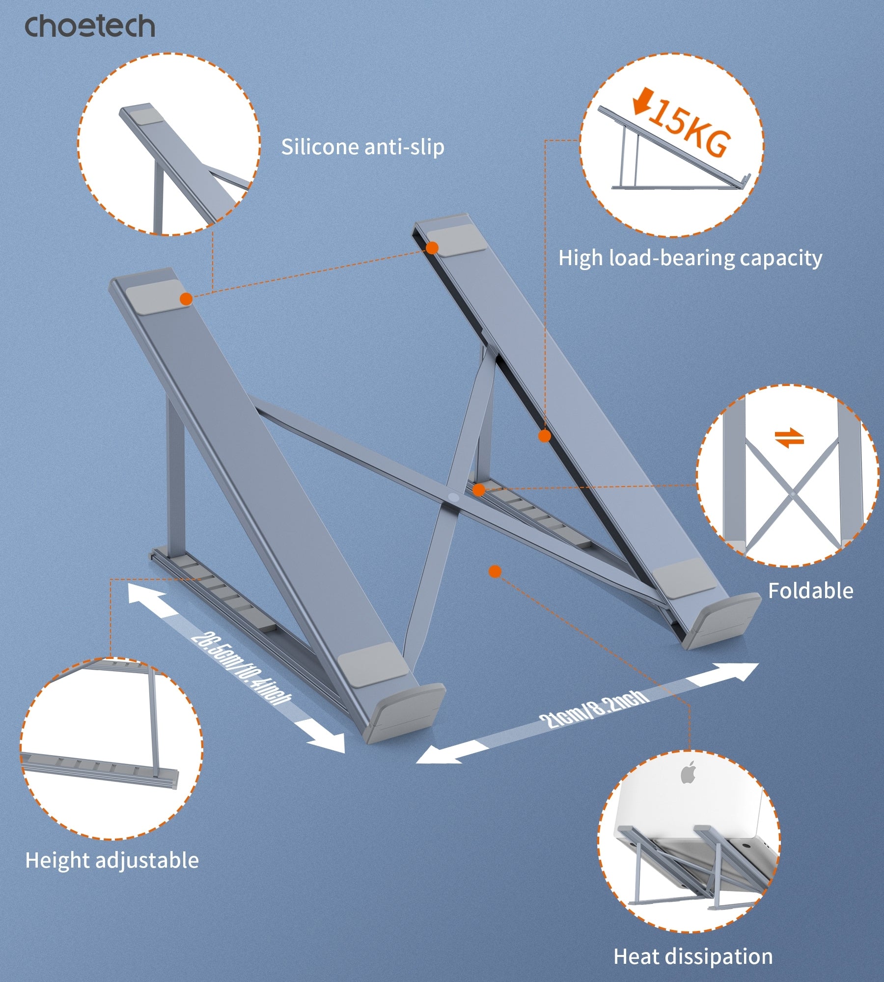 CHOETECH H055-GY Aluminum Foldable Laptop Stand V28-ELECHOH055GY