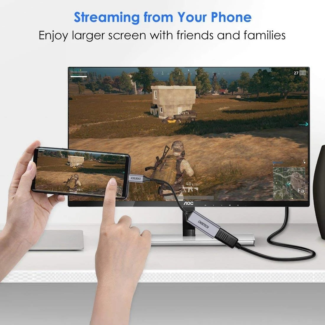 CHOETECH HUB-H21 USB-C to HDMI 4k 60Hz Braided Video Cable Cord Adapter V28-ELECHOHUBH21