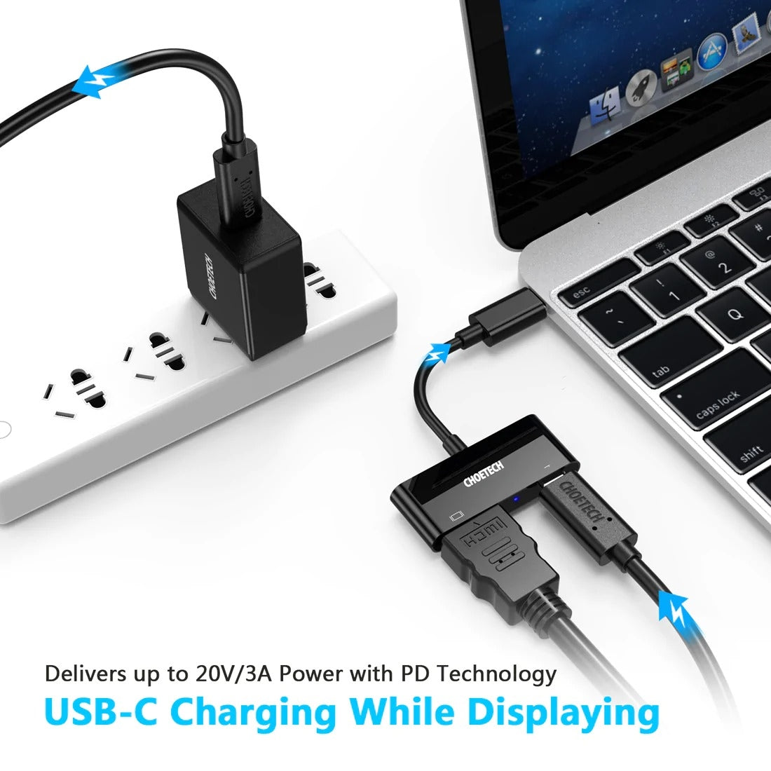 CHOETECH HUB-M03 USB-C To HDMI Adapter(4K@60hz) with 60W PD Charging Port V28-ELECHOHUBM03