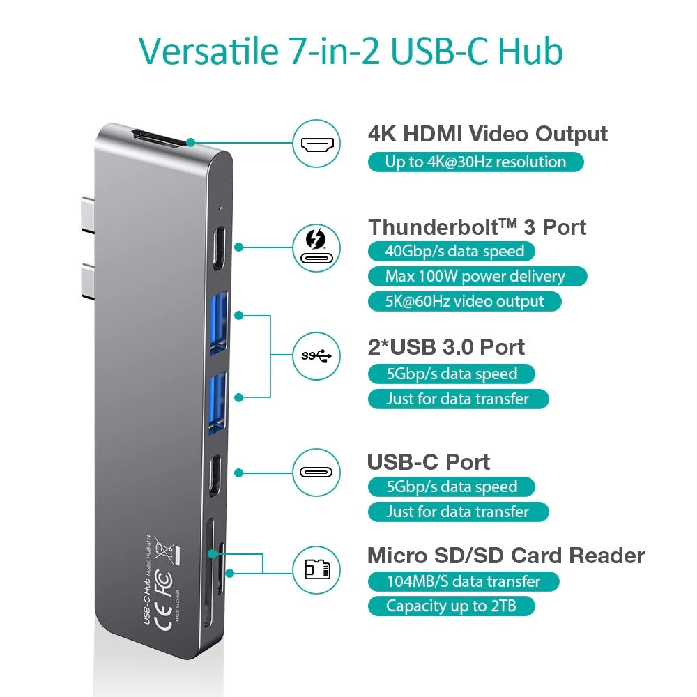 CHOETECH HUB-M14 USB-C 7 in 1 Expand Docking Station Hub for MacBook Pro V28-ELECHOHUBM14