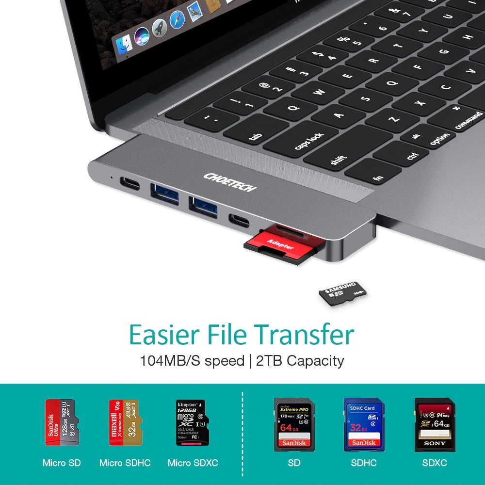 CHOETECH HUB-M14 USB-C 7 in 1 Expand Docking Station Hub for MacBook Pro V28-ELECHOHUBM14