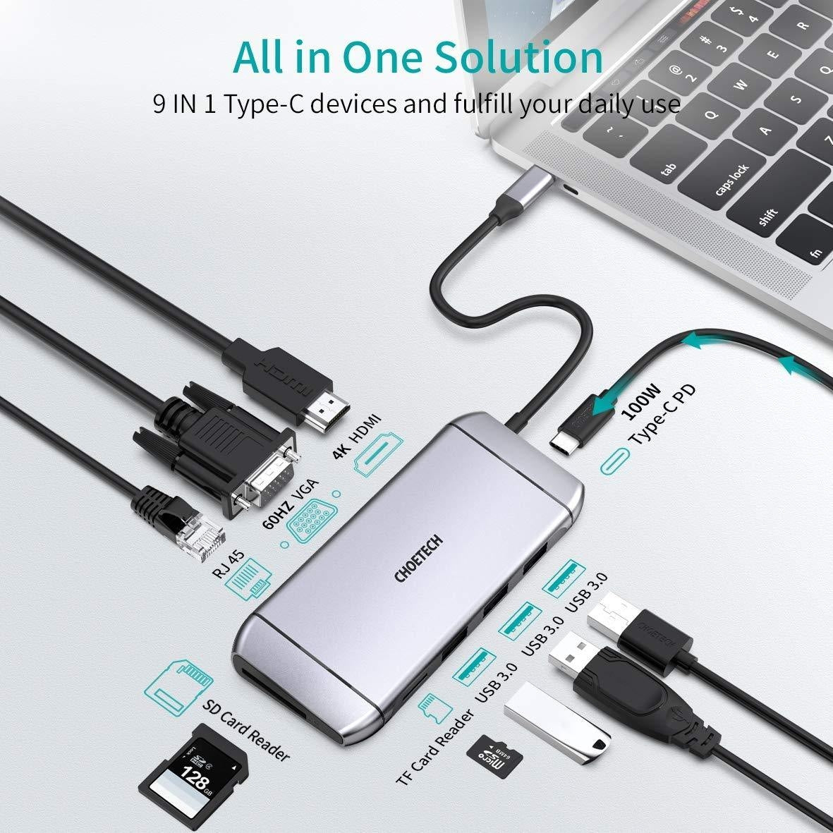 CHOETECH HUB-M15 USB-C 9-in-1 Multifunction Adapter V28-ELECHOHUBM15