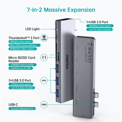CHOETECH HUB-M23 7-in-1 MacBook Pro USB Adapter V28-ELECHOHUBM23