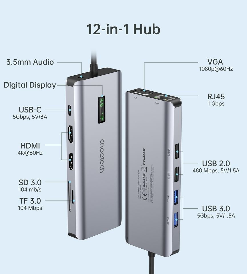 CHOETECH HUB-M26 12-in-1 USB-C Multiport Adapter V28-ELECHOHUBM26