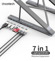 CHOETECH HUB-M48 7-in-1 Hub + Foldable Laptop stand USB-C to HDMI 4K/USB-A/TF&SD/USB-C with PD Charging V28-ELECHOHUBM48