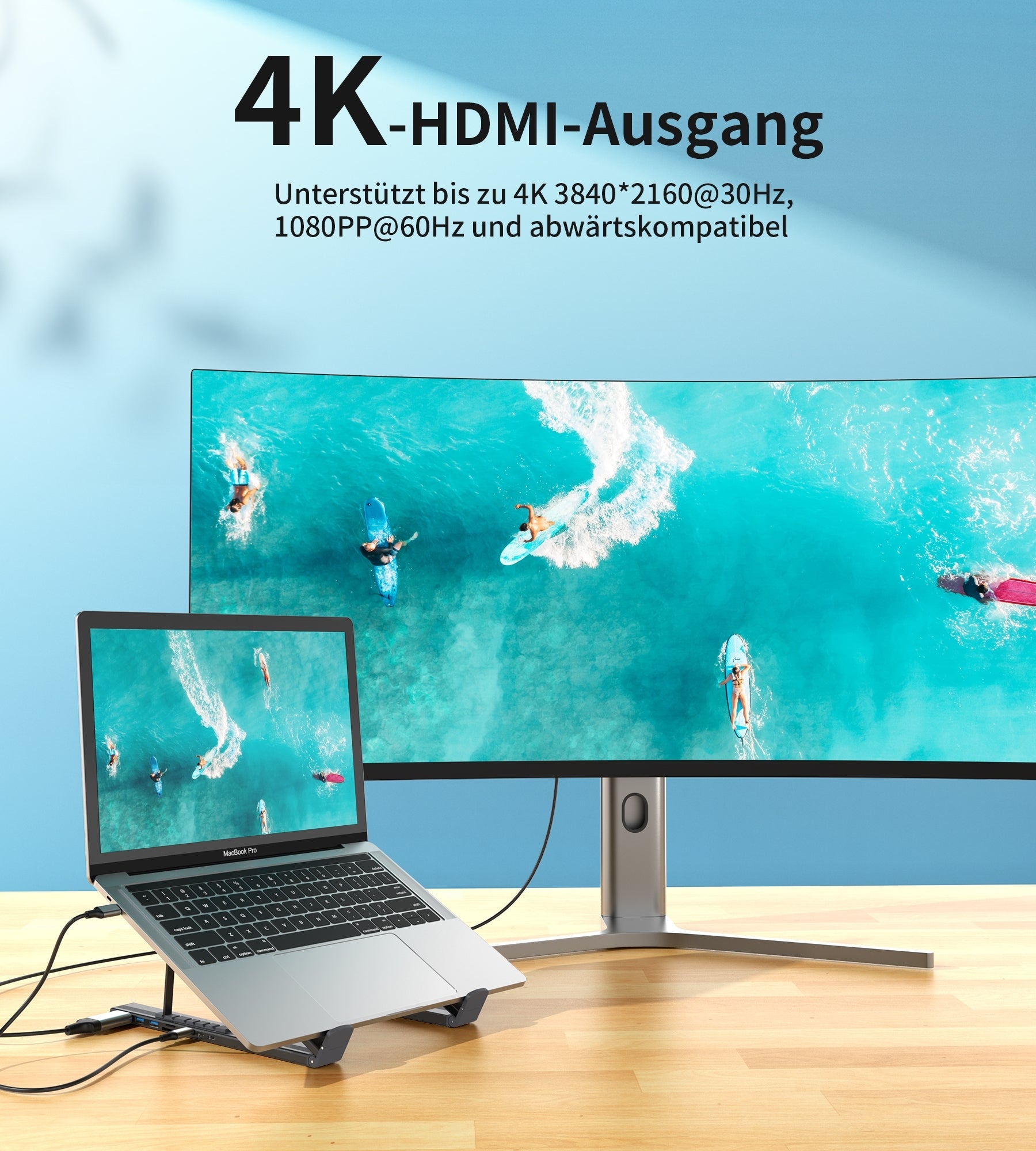 CHOETECH HUB-M48 7-in-1 Hub + Foldable Laptop stand USB-C to HDMI 4K/USB-A/TF&SD/USB-C with PD Charging V28-ELECHOHUBM48