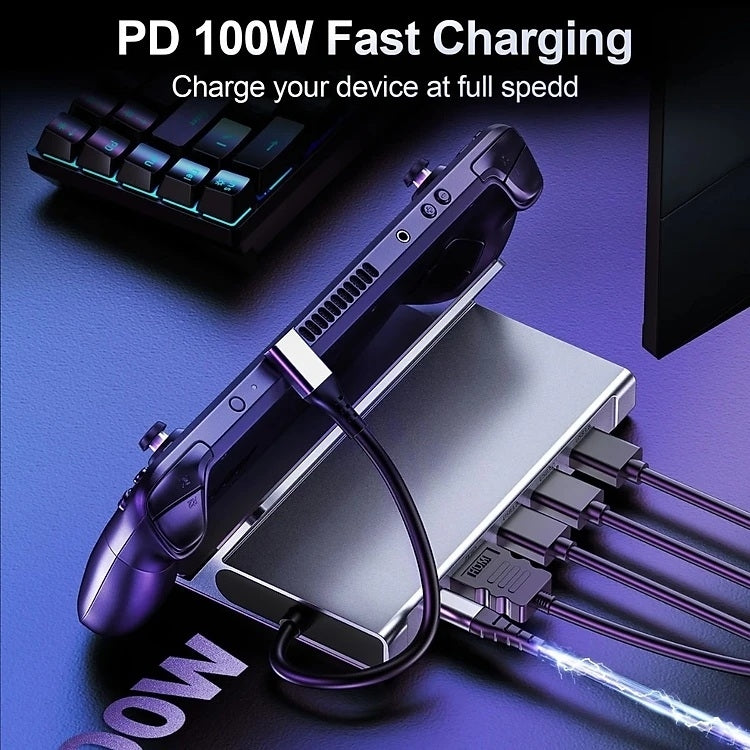 CHOETECH HUB-M77-GY PD100W 5-in-1 USB-C PD+HDMI+USB 3.0A/F+USB2.0 Steam Deck Docking Station V28-ELECHOHUBM77GY