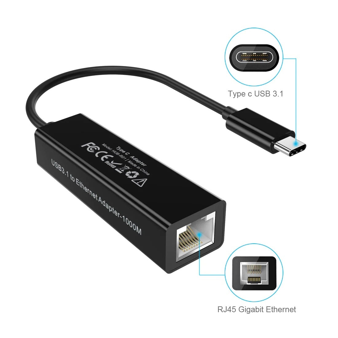 CHOETECH HUB-R01 USB 3.1 Type-C To RJ45 Gigabit Ethernet Adapter V28-ELECHOHUBR01