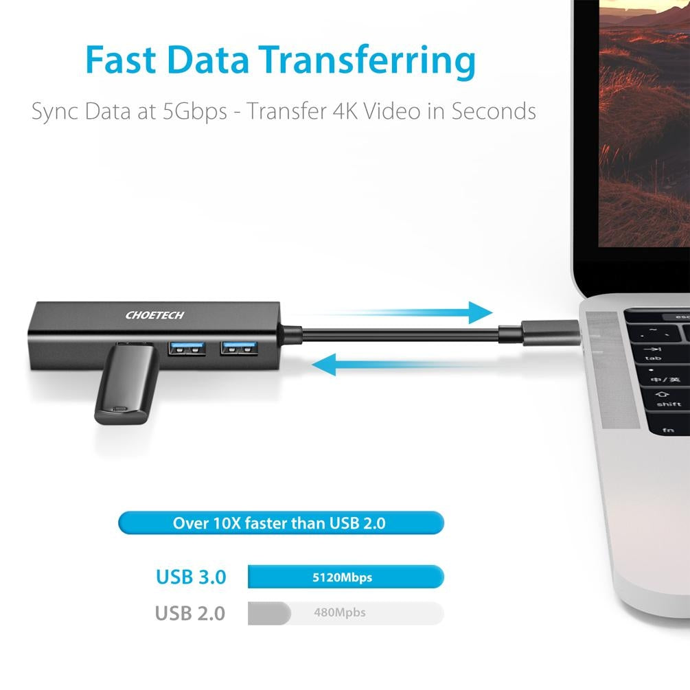 CHOETECH HUB-U02 USB-C To Ethernet Hub V28-ELECHOHUBU02