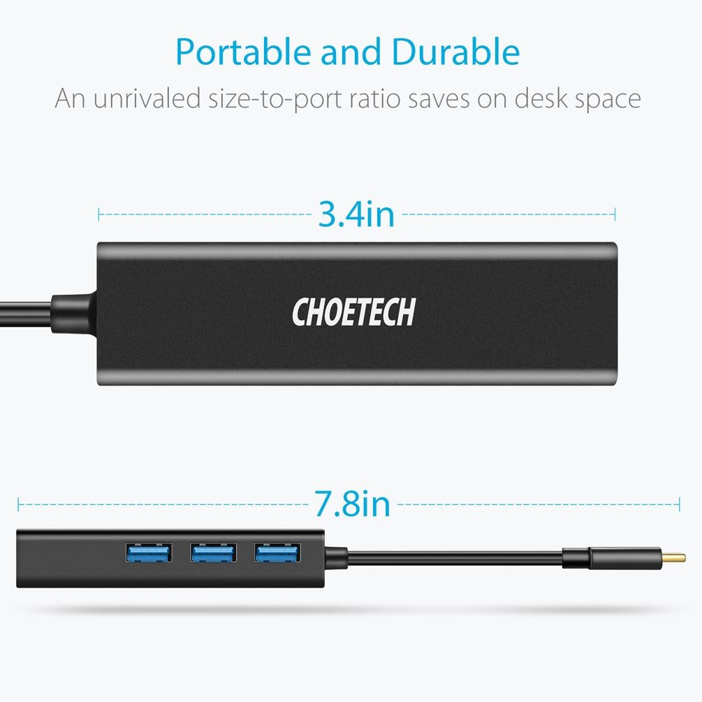 CHOETECH HUB-U02 USB-C To Ethernet Hub V28-ELECHOHUBU02