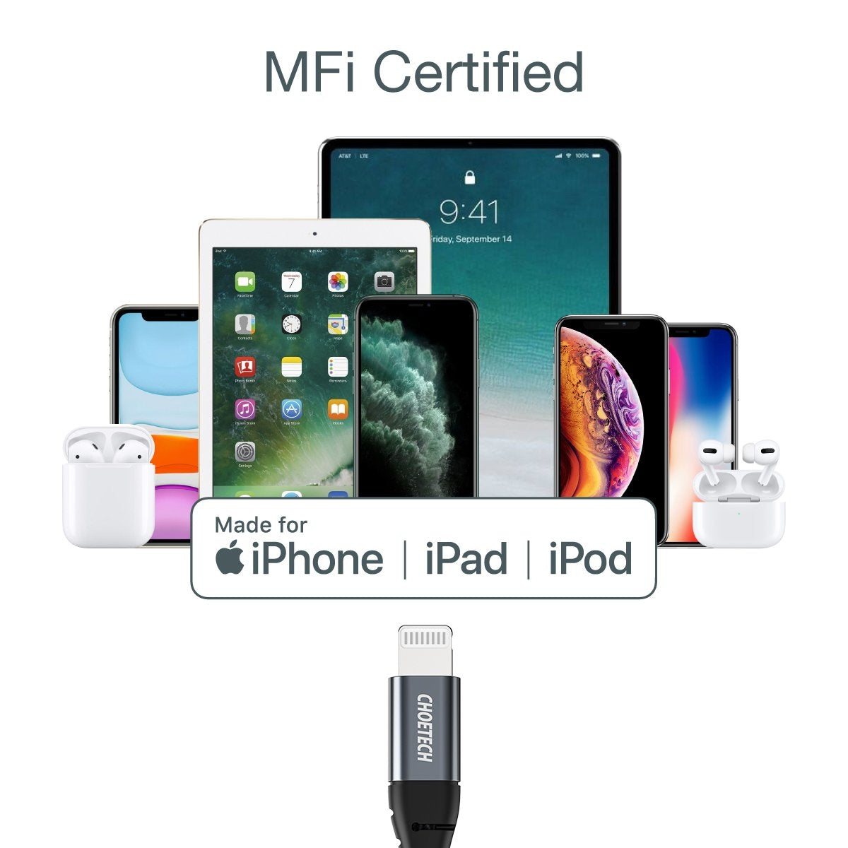 CHOETECH IP0039 USB-C To iPhone MFi Certified Cable 1.2M V28-ELECHOIP0039