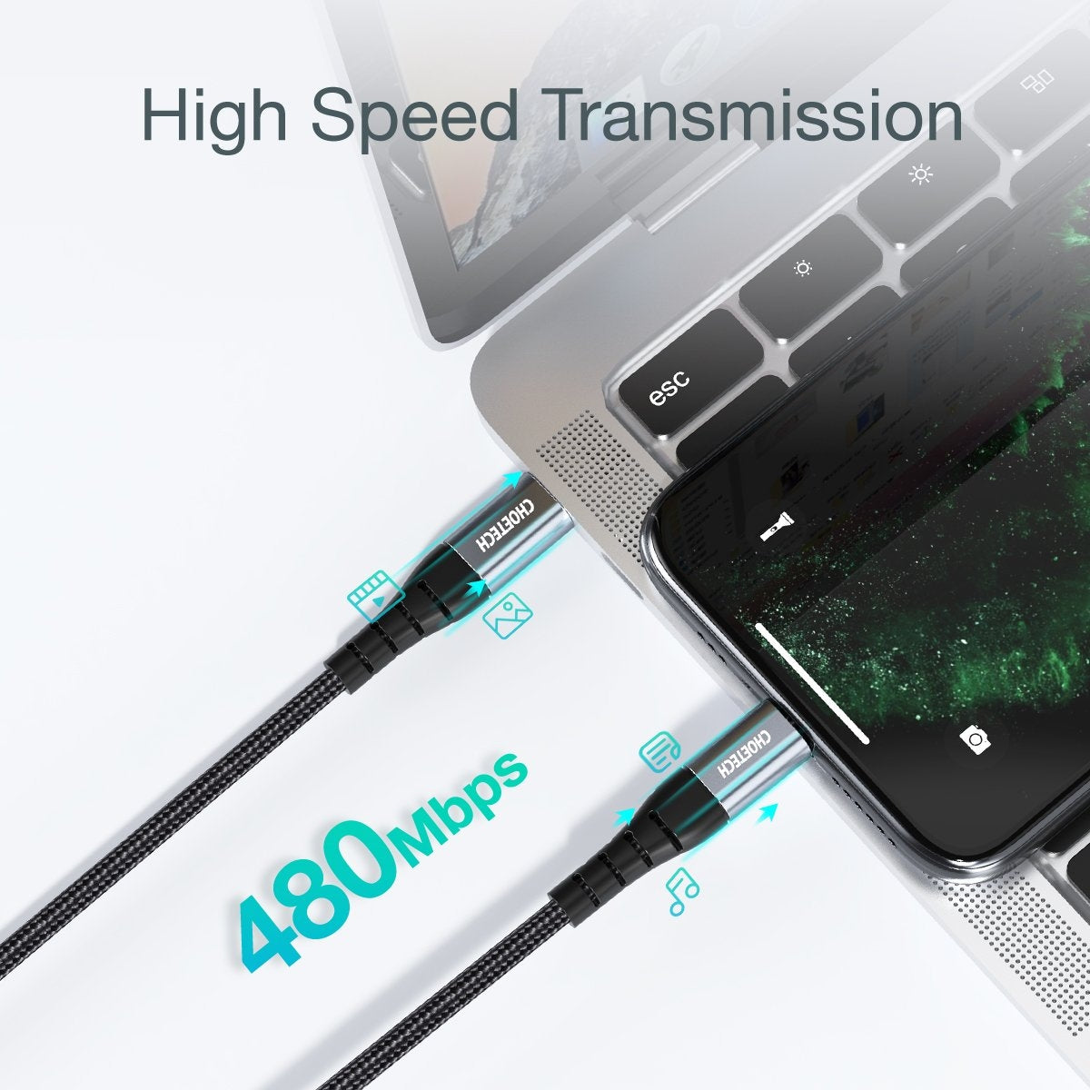 CHOETECH IP0041 USB-C To iPhone MFi Certified Cable 2M V28-ELECHOIP0041