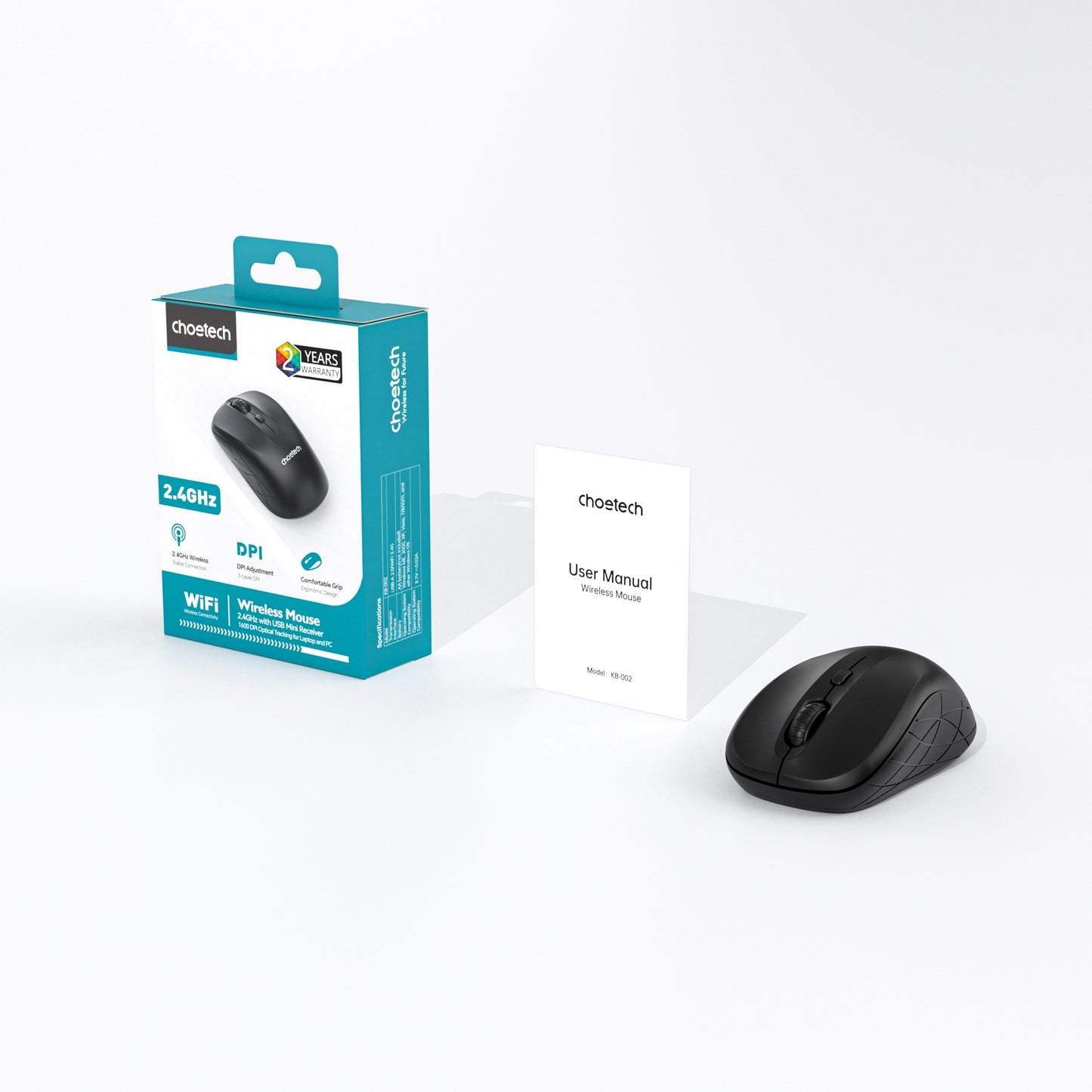 Choetech KB-002-BK 3-Level Adjustable 1600 DPI Wireless Mouse (Black) V28-ELECHOKB002BK