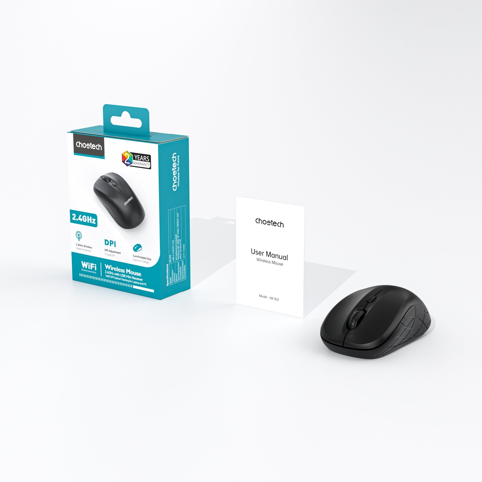 Choetech KB-002-BK 3-Level Adjustable 1600 DPI Wireless Mouse (Black) V28-ELECHOKB002BK