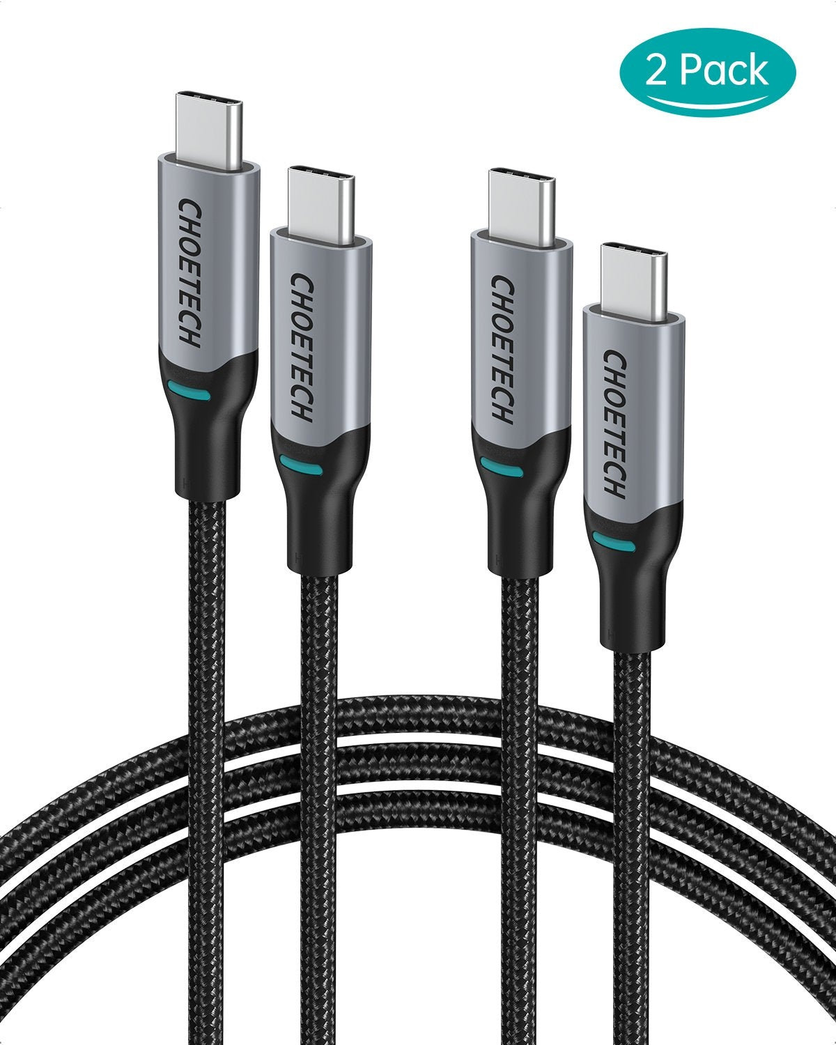 CHOETECH MIX00073 (XCC-1002 x2) 100W USB-C Braided Fast Charging Cable 1.8M 2 Pack V28-ELECHOMIX00073