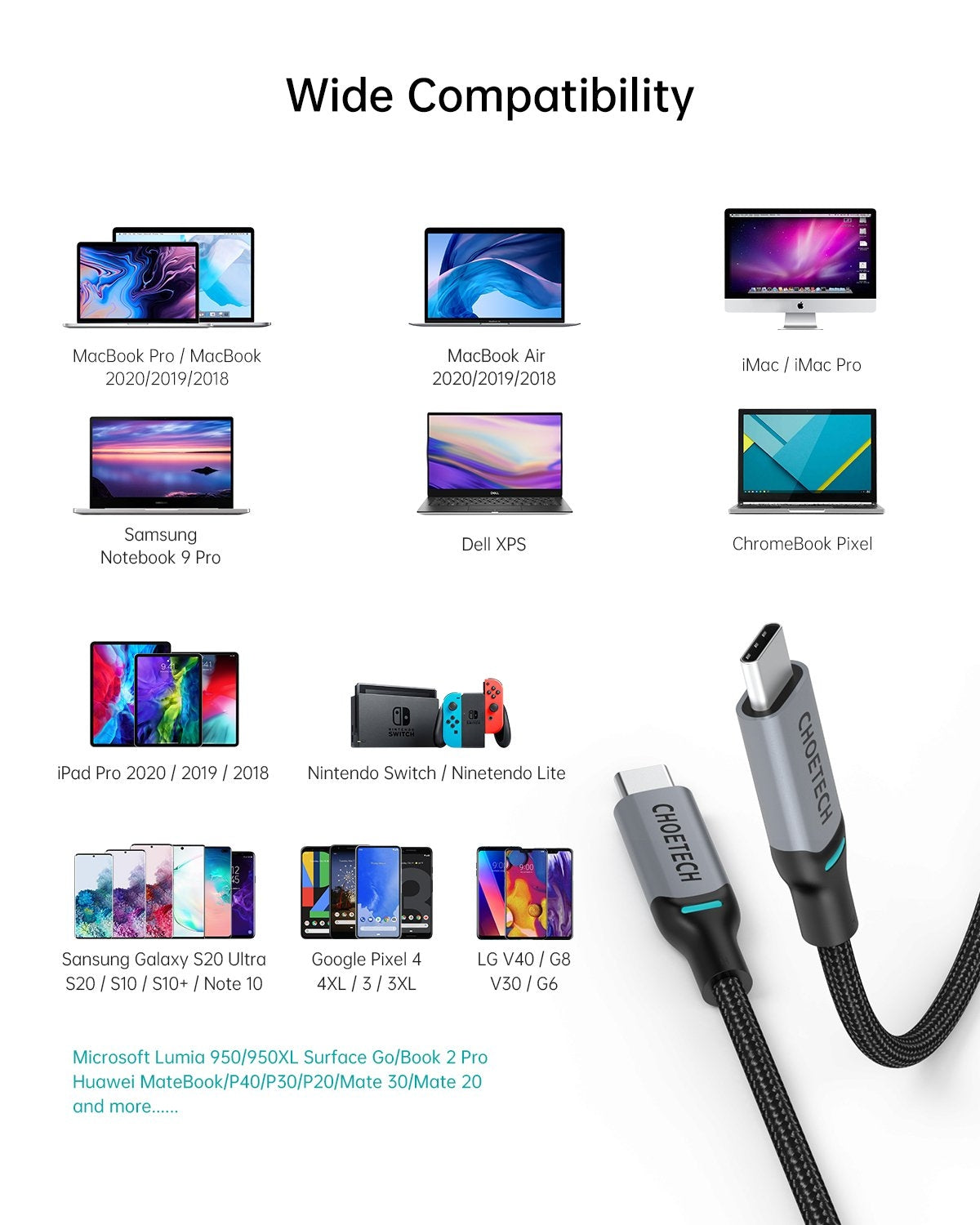 CHOETECH MIX00073 (XCC-1002 x2) 100W USB-C Braided Fast Charging Cable 1.8M 2 Pack V28-ELECHOMIX00073