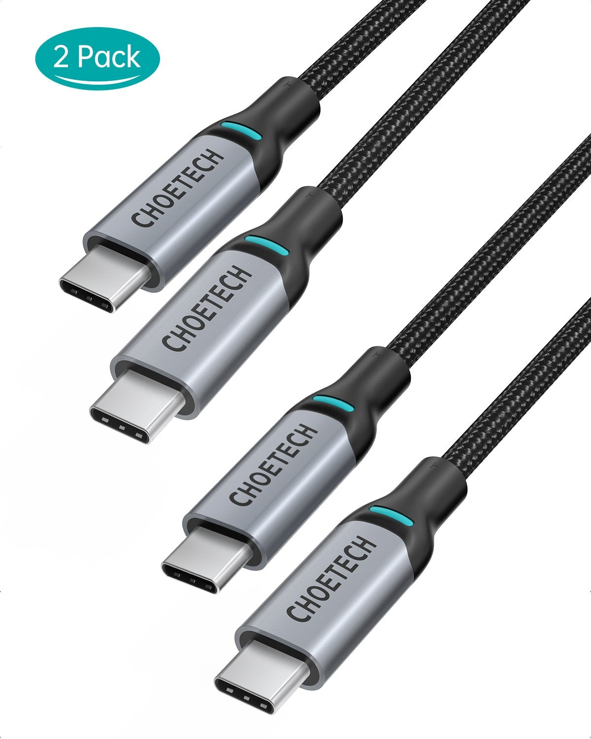 CHOETECH MIX00073 (XCC-1002 x2) 100W USB-C Braided Fast Charging Cable 1.8M 2 Pack V28-ELECHOMIX00073