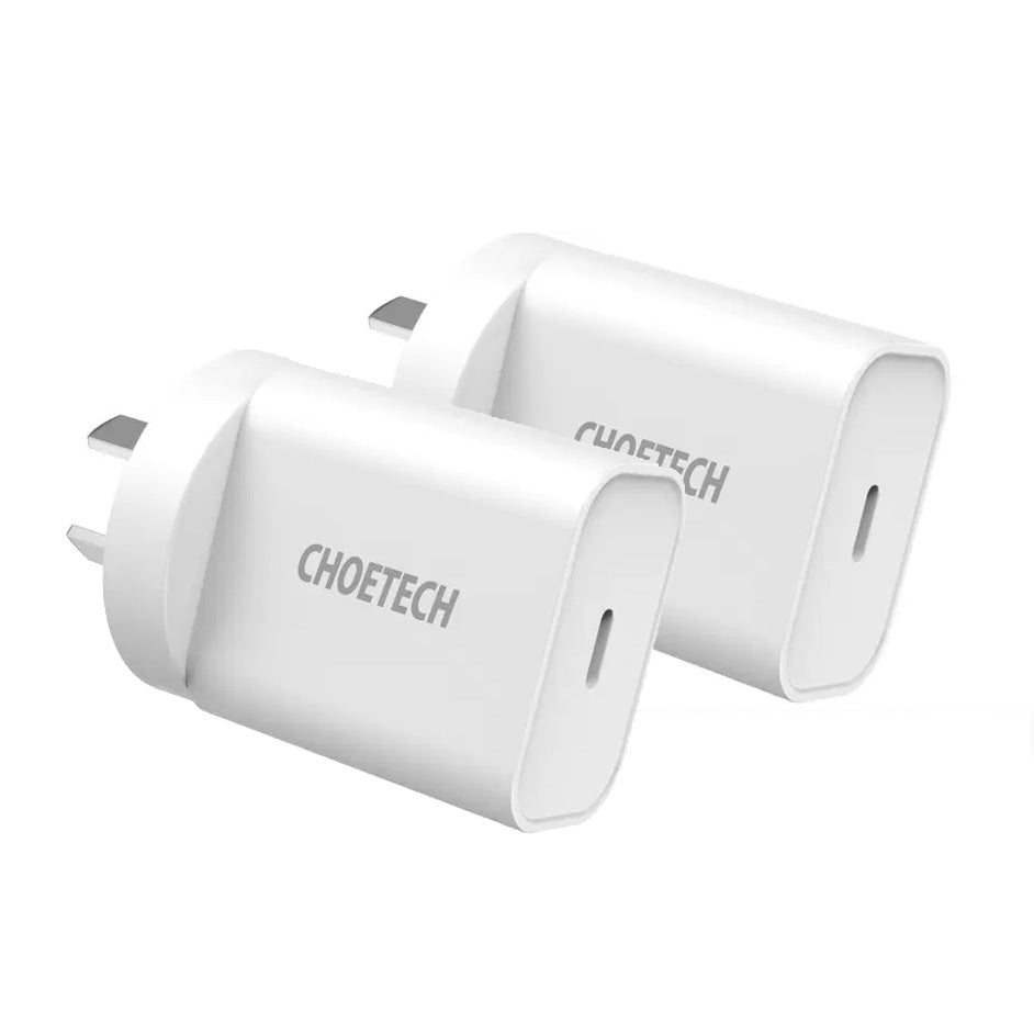 CHOETECH MIX00109 USB-C PD 20W AC Charger Adapter 2-Pack White V28-ELECHOMIX00109