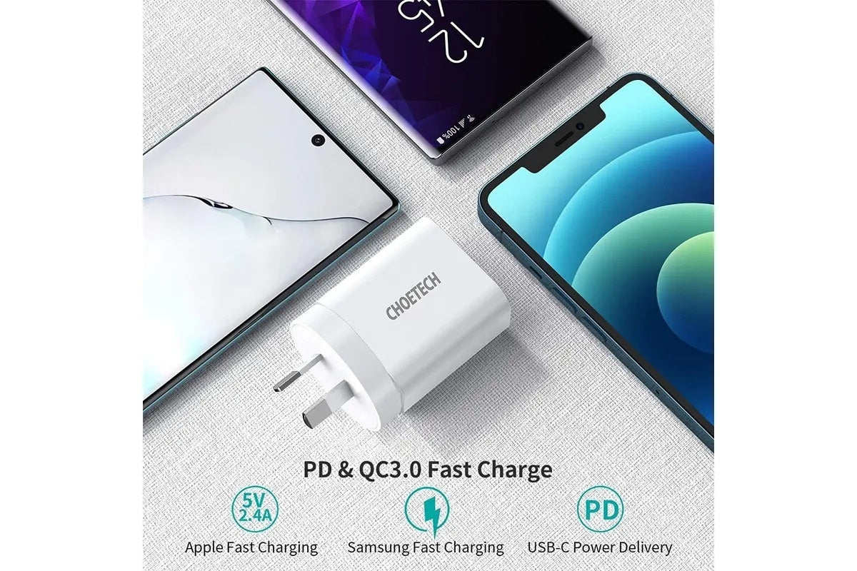 CHOETECH MIX00109 USB-C PD 20W AC Charger Adapter 2-Pack White V28-ELECHOMIX00109