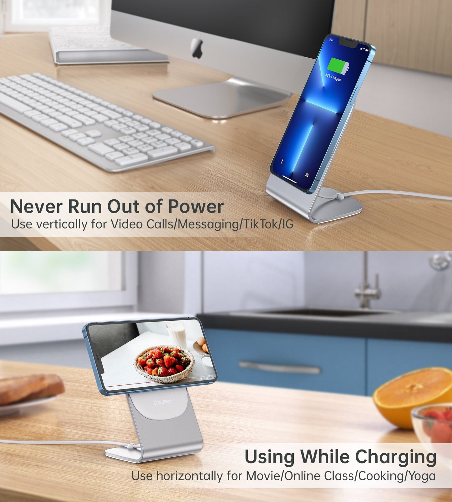 CHOETECH MIX00117SL Magasafe Fast Wireless Charger Stand Holder For iPhone 13/12 (H047+T517) V28-ELECHOMIX00117SL