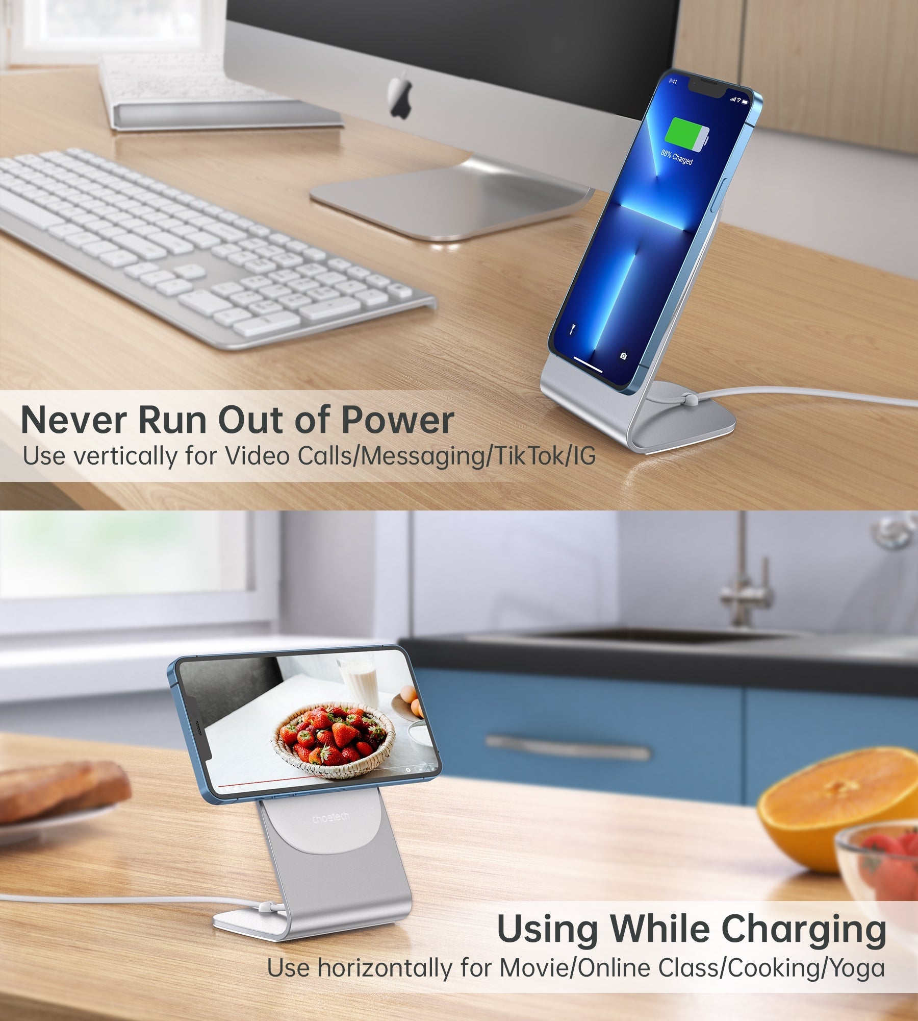 CHOETECH MIX00117SL Magasafe Fast Wireless Charger Stand Holder For iPhone 13/12 (H047+T517) V28-ELECHOMIX00117SL