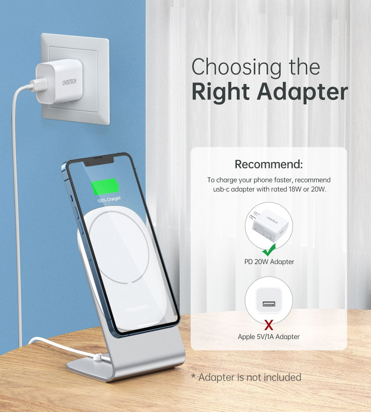 CHOETECH MIX00117SL Magasafe Fast Wireless Charger Stand Holder For iPhone 13/12 (H047+T517) V28-ELECHOMIX00117SL