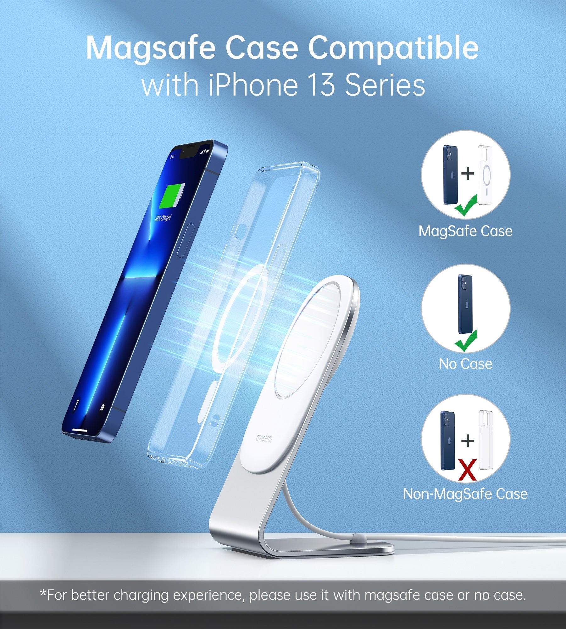 CHOETECH MIX00117SL Magasafe Fast Wireless Charger Stand Holder For iPhone 13/12 (H047+T517) V28-ELECHOMIX00117SL