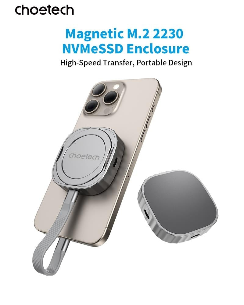 CHOETECH MSE001-GY Dual USB-C Port M.2 NVME 2230 Protocol SSD Enclosure with PD100W input Enclosure (Support V28-ELECHOMSE001GY