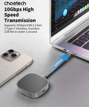 CHOETECH MSE001-GY Dual USB-C Port M.2 NVME 2230 Protocol SSD Enclosure with PD100W input Enclosure (Support V28-ELECHOMSE001GY