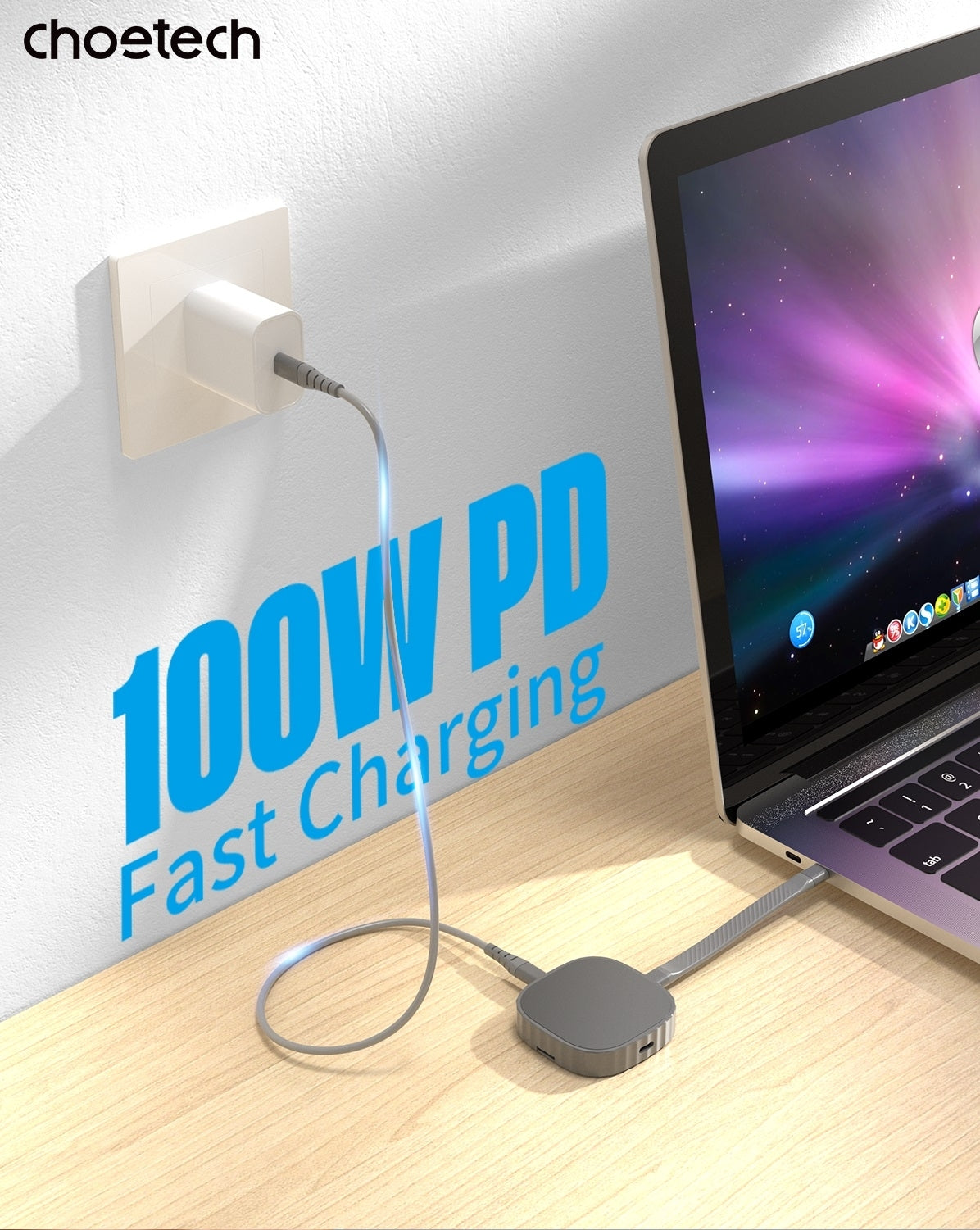 CHOETECH MSE001-GY Dual USB-C Port M.2 NVME 2230 Protocol SSD Enclosure with PD100W input Enclosure (Support V28-ELECHOMSE001GY