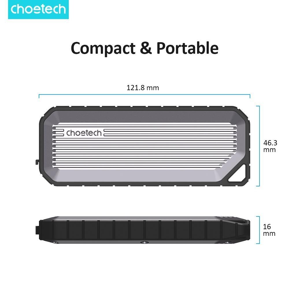 CHOETECH MSE004-GY USB3.2 Chips M.2 NVME / SATA SSD Protocol 10Gbps Transfer Speed Enclosure with IP65 V28-ELECHOMSE004GY