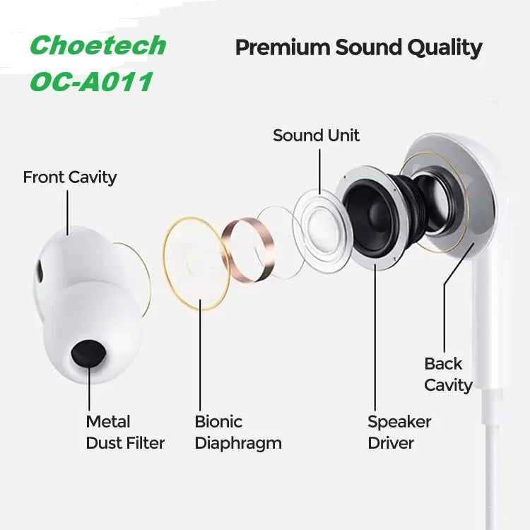 Choetech OC-A011 USB-C In-Ear Headphones 1.2m - White V28-ELECHOOCA011
