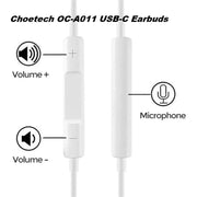 Choetech OC-A011 USB-C In-Ear Headphones 1.2m - White V28-ELECHOOCA011