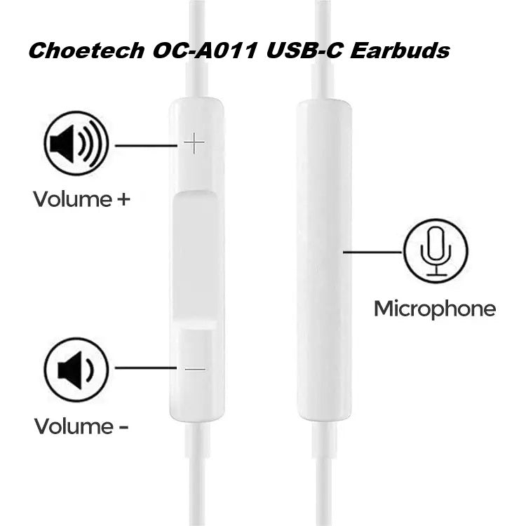 Choetech OC-A011 USB-C In-Ear Headphones 1.2m - White V28-ELECHOOCA011