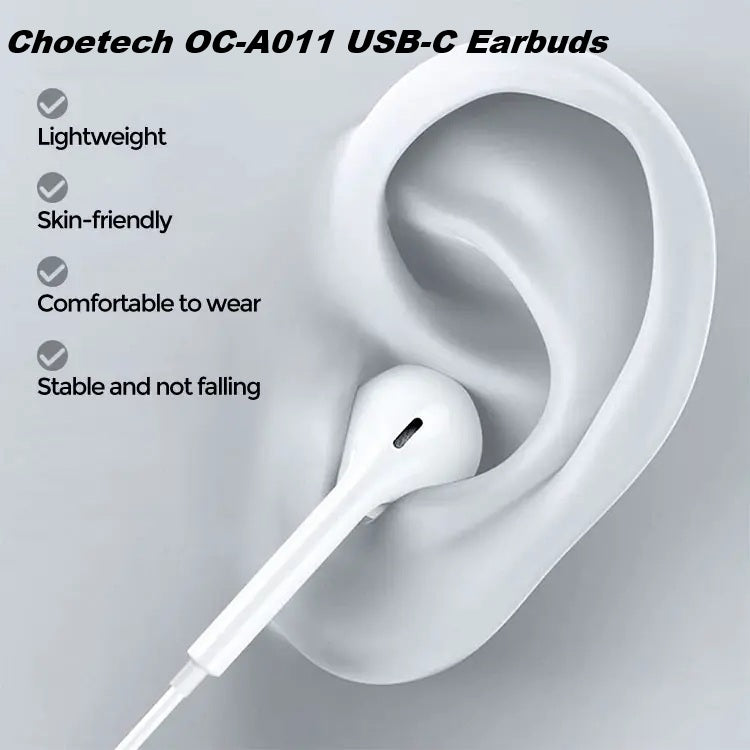Choetech OC-A011 USB-C In-Ear Headphones 1.2m - White V28-ELECHOOCA011