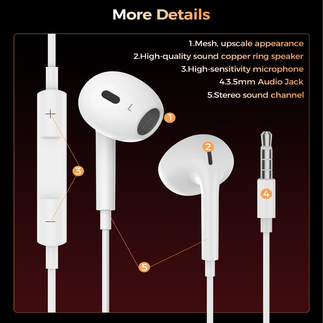 Choetech OC-A016 3.5mm lateral in ear Stereo sound Wired Headphones White V28-ELECHOOCA016