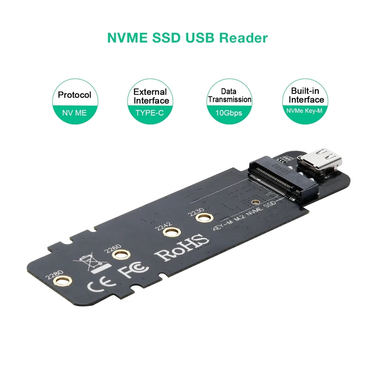 CHOETECH PC-HDE02 M.2 to USB SSD Reader (Enclosure only) Supports M-Key (PCI-E NVMe-based) V28-ELECHOPCHDE02
