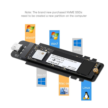 CHOETECH PC-HDE02 M.2 to USB SSD Reader (Enclosure only) Supports M-Key (PCI-E NVMe-based) V28-ELECHOPCHDE02