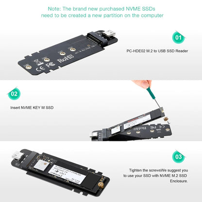 CHOETECH PC-HDE02 M.2 to USB SSD Reader (Enclosure only) Supports M-Key (PCI-E NVMe-based) V28-ELECHOPCHDE02