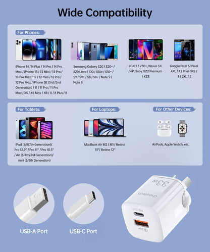 CHOETECH PD5006 33W Dual Port Wall Charger V28-ELECHOPD5006