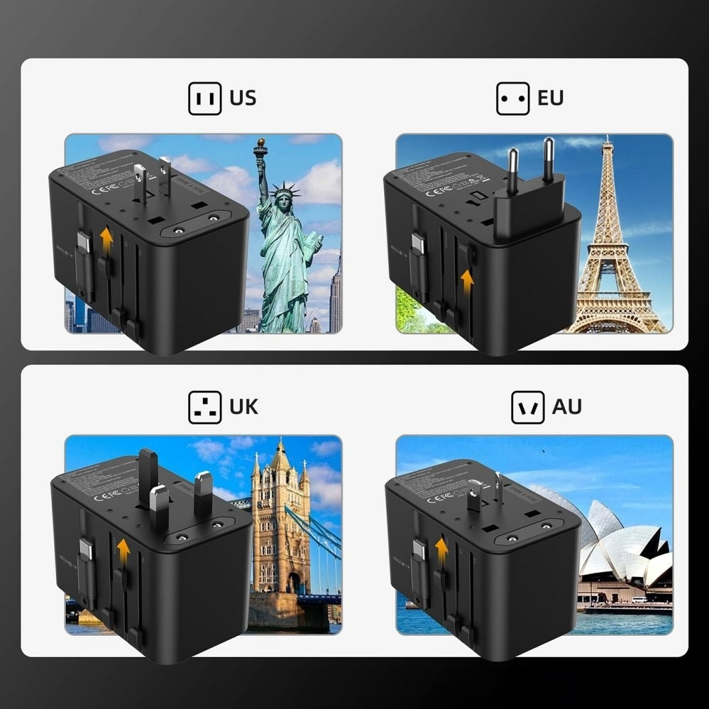 CHOETECH PD5020 35W EU/US/AUS/UK Travel Adapter with Built-in USB-C Cable - Black V28-ELECHOPD5020