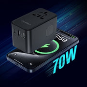 CHOETECH PD5022 70W EU/US/AUS/UK Travel Adapter with Built-in USB-C Cable - Black V28-ELECHOPD5022